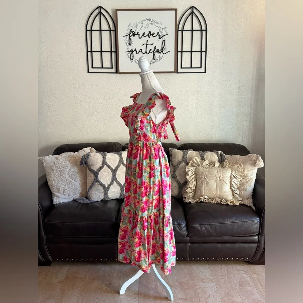 Peyton & Parker Women's Short Sleeve Floral Print Maxi Dress Size L Boho Summer